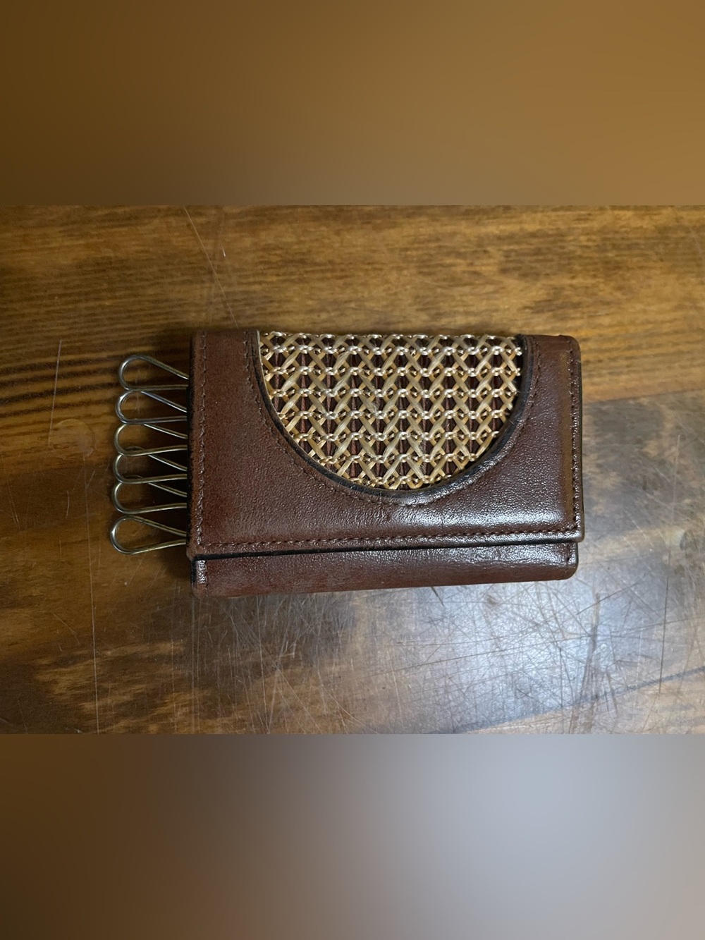 Vintage Brown Top Grain Cowhide Key Case Trifold 6 Loop Organization Accessory